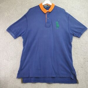 Polo Ralph Lauren Mens XL Blue Orange Collar Embroidered Big Pony Polo
